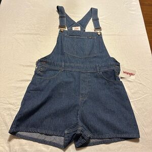 Wrangler Blue Pinstripe Denim Short Overalls